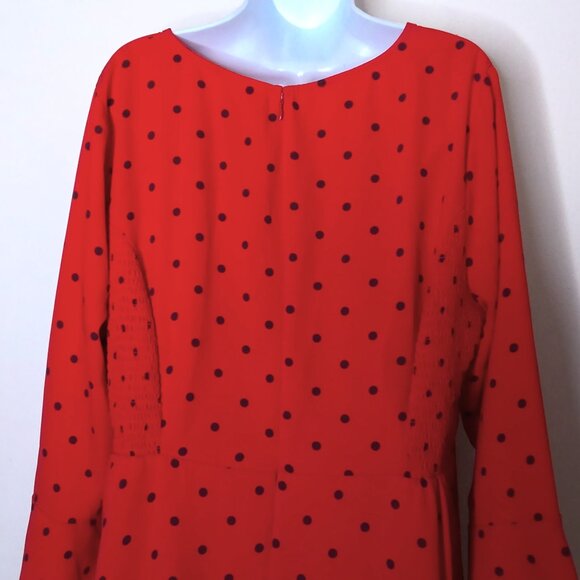 Old Navy Dress Babydoll Red W/ Black Polka Dot 3/4 Bell Sleeve Below Knee EUC XL - Picture 5 of 8